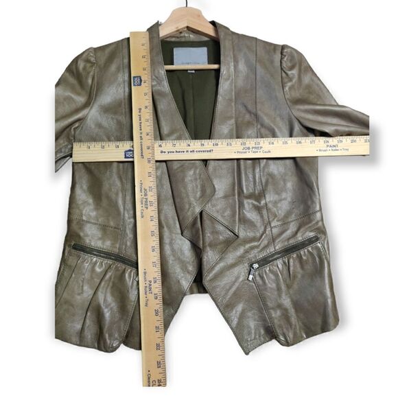 CLASSIQUES ENTIER 100% genuine lamb leather olive green open front jacket blazer - Picture 4 of 7